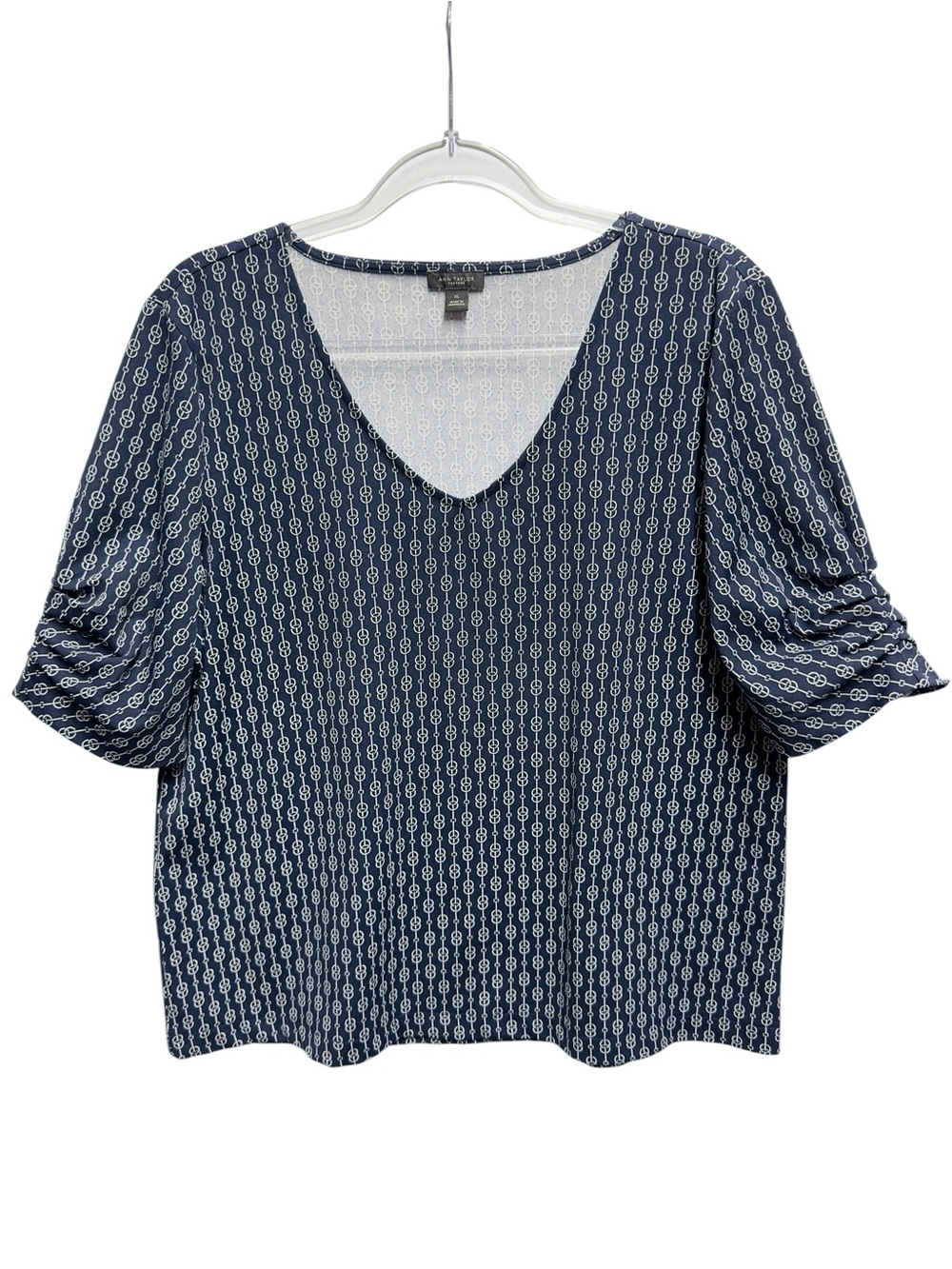 Tuxedo Crepe Knit Links Chains Contrast Blouse Top
